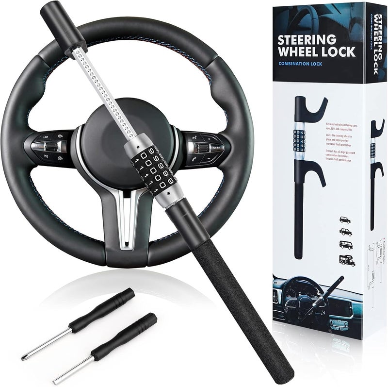 LAMA 5 Digital Combination Car Steering Wheel Lock, Password Code Steering Lock, Retractable Keyless Heavy Duty Steering Wheel Lock, Universal Anti-Theft Car Steering Fit for Cars, Trucks, Vans, SUV - Image 1